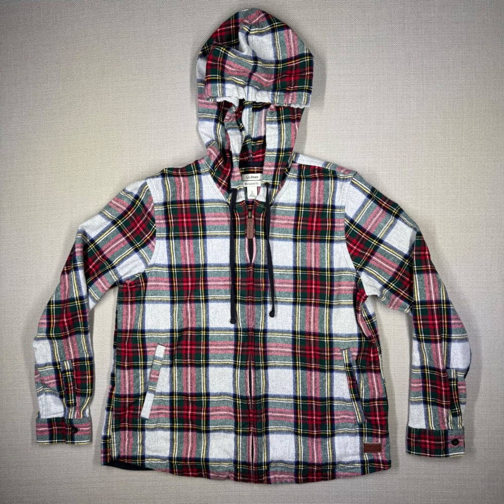 L.L. Bean Womens Scotch Plaid Flannel Full Zip Hoodie Size Small Petite Tartan